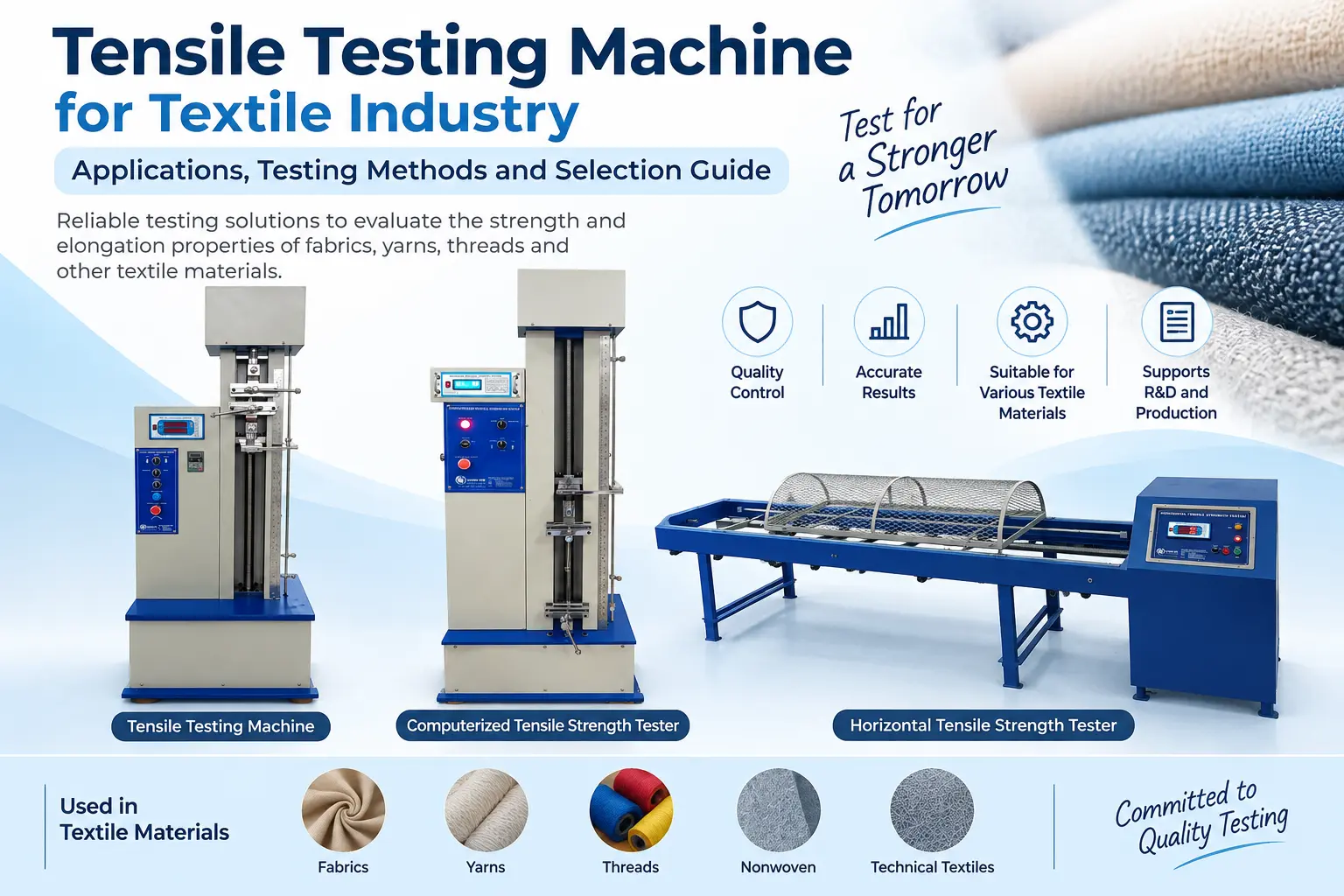 Read more about the article Tensile Testing Machine for Textile Industry: Applications, Testing Methods and Selection Guide